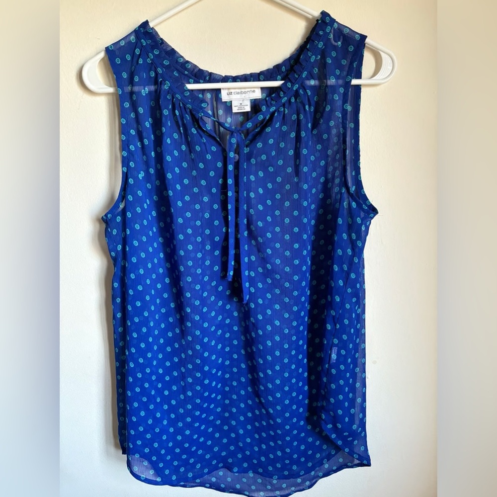 Liz Claiborne Blue Dotted Sleeveless Blouse S